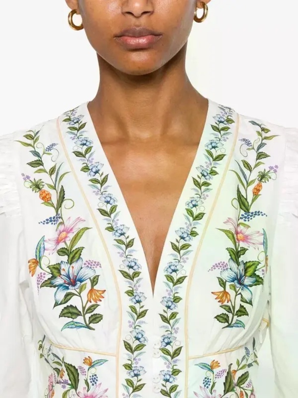 Calypso St. Barth Floral Print Puff Sleeve Button Front Mini Dress NWT Large - Picture 6 of 7